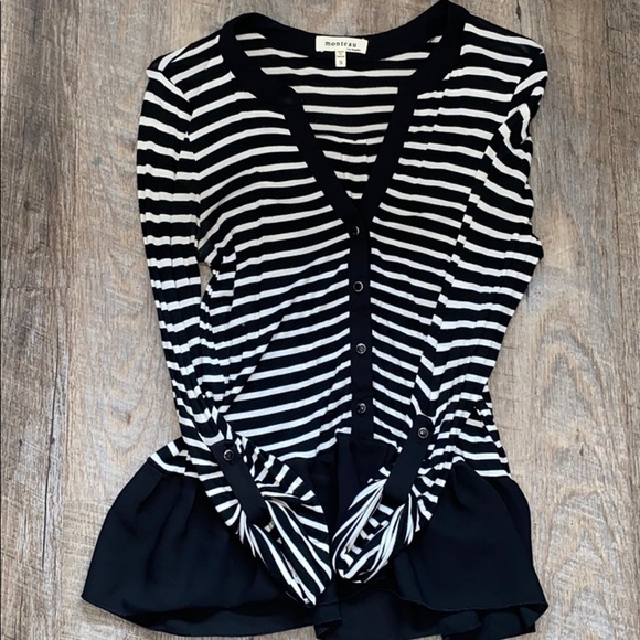 Monteau Tops - Striped Peplum Top